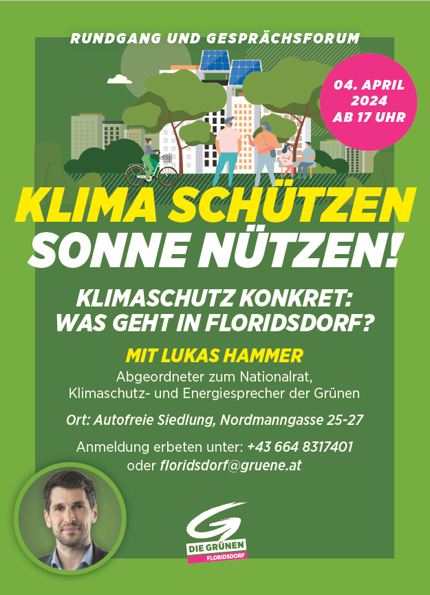 Inserat zur Veranstaltung mit dem Text "Klima schützen, Sonne nützen! und einigen Eckdaten